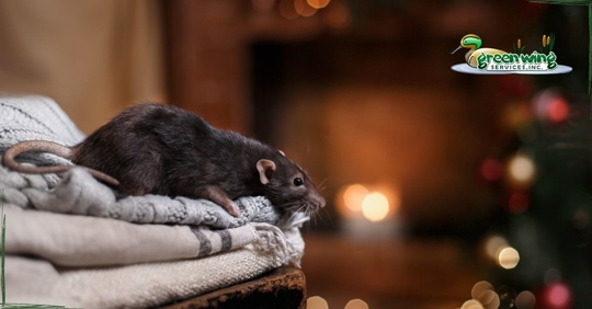 rat on top of folded blankets in home
