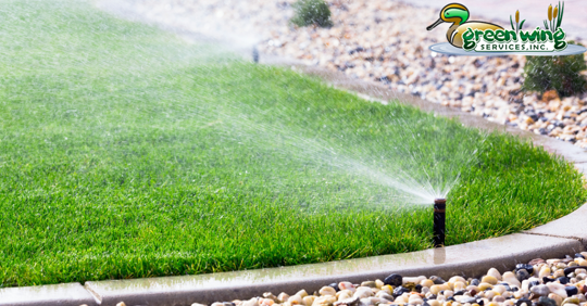 Automatic sprinklers watering lawn
